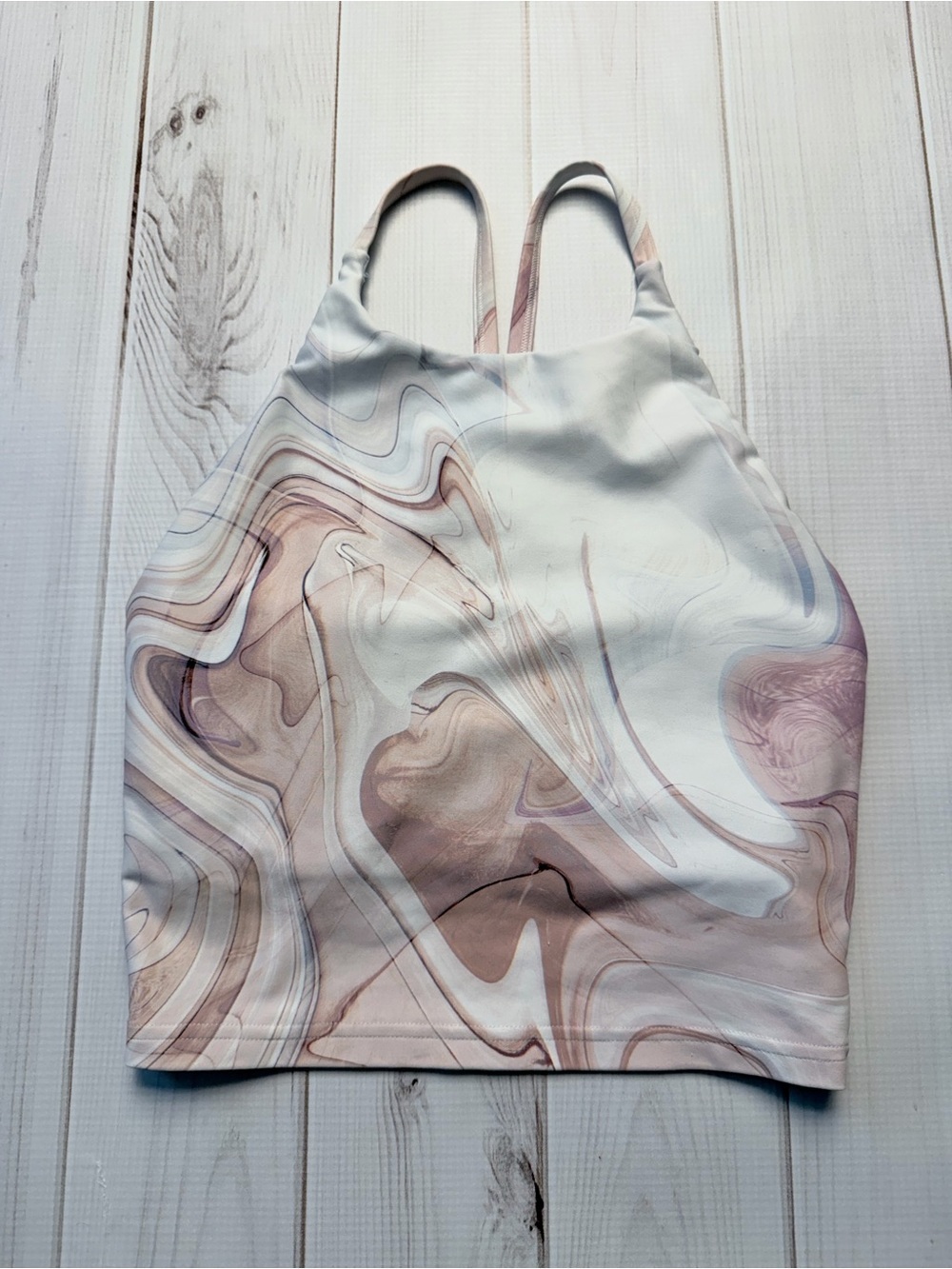 Old Navy Active Marble-Print Sports Bra in Blush and White